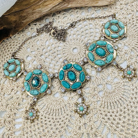 Fashion Turquoise Beaded Necklace with Crystals - Picture 3 of 6